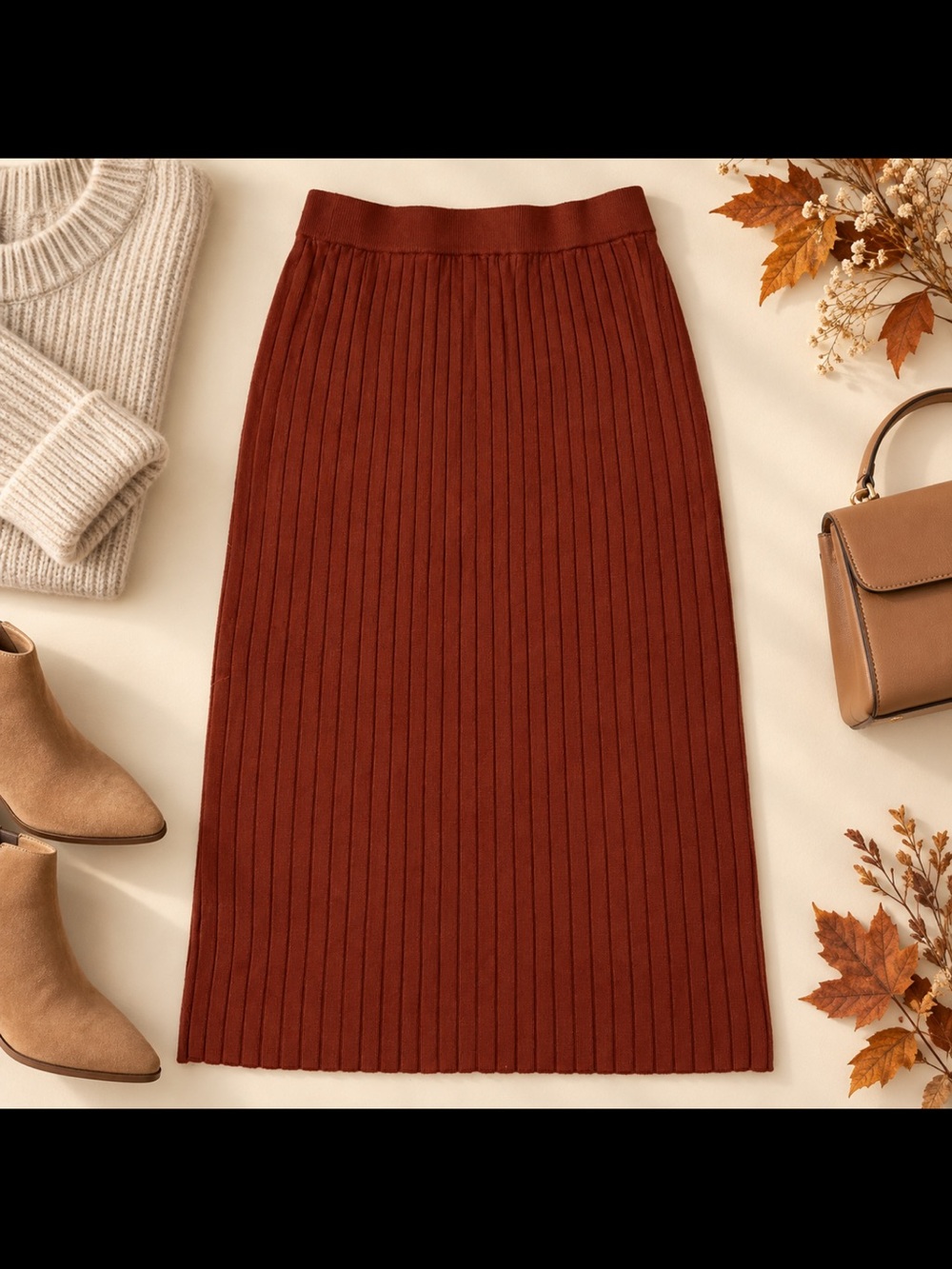 Joe Fresh Ribbed Pencil Skirt in Rust